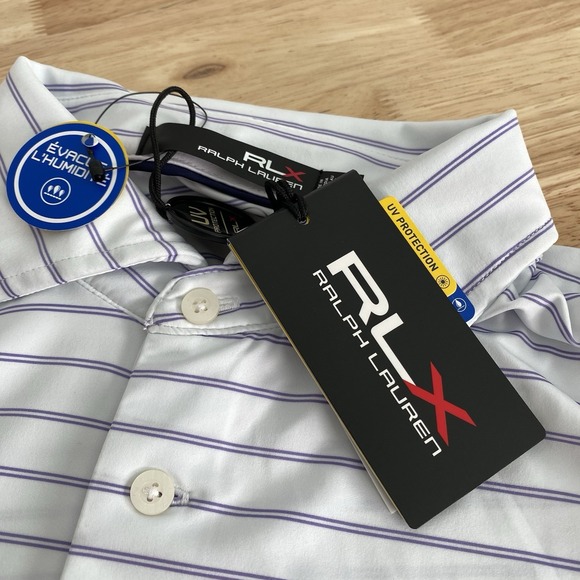 RLX Shirt Men's Large Polo Ralph Lauren 1/15 White Striped UV Golf NWT - Picture 11 of 14